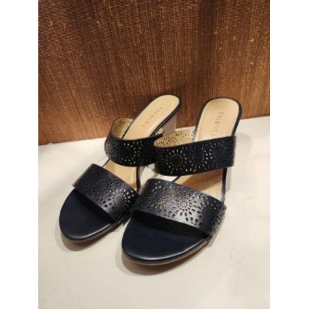 Talbots Women's Navy Blue Cutout Wedge Slip On Open Toe Sandals - size 101/2 M